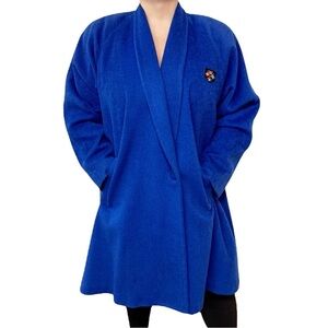 Vintage 70s Larry Levine Women Union Made ILGWU Blue Wool Crest Embroidered Coat